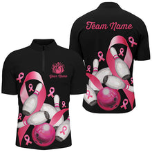 Load image into Gallery viewer, Pink ribbons Men's bowling shirt Custom Breast Cancer Awareness black team league bowling jerseys NQS8308