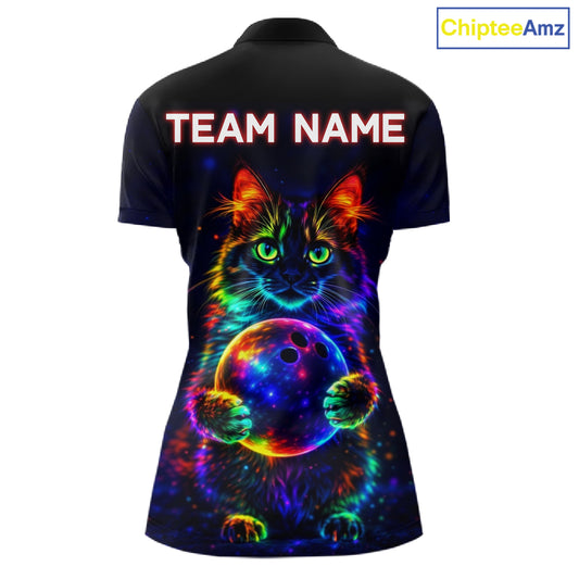 Neon Cat Bowling shirts for Ladies Custom Team Bowling Apparel, best bowling shirts NQS11516