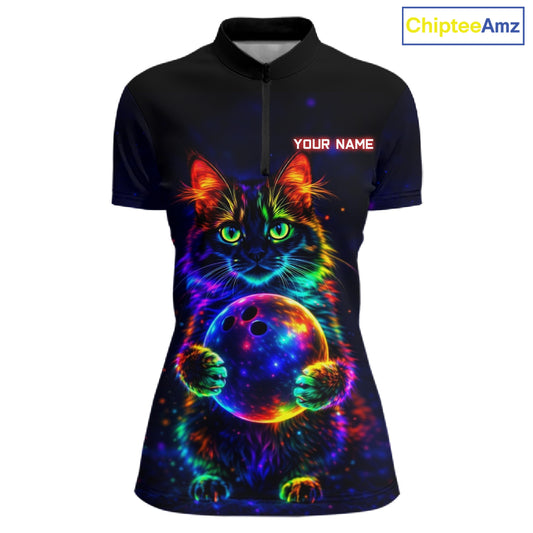 Neon Cat Bowling shirts for Ladies Custom Team Bowling Apparel, best bowling shirts NQS11516