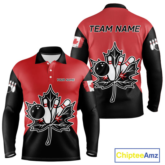 Black and Red maple leaf Mens bowling shirts Custom Canadian Flag bowling team  jerseys, bowlers gifts NQS9992