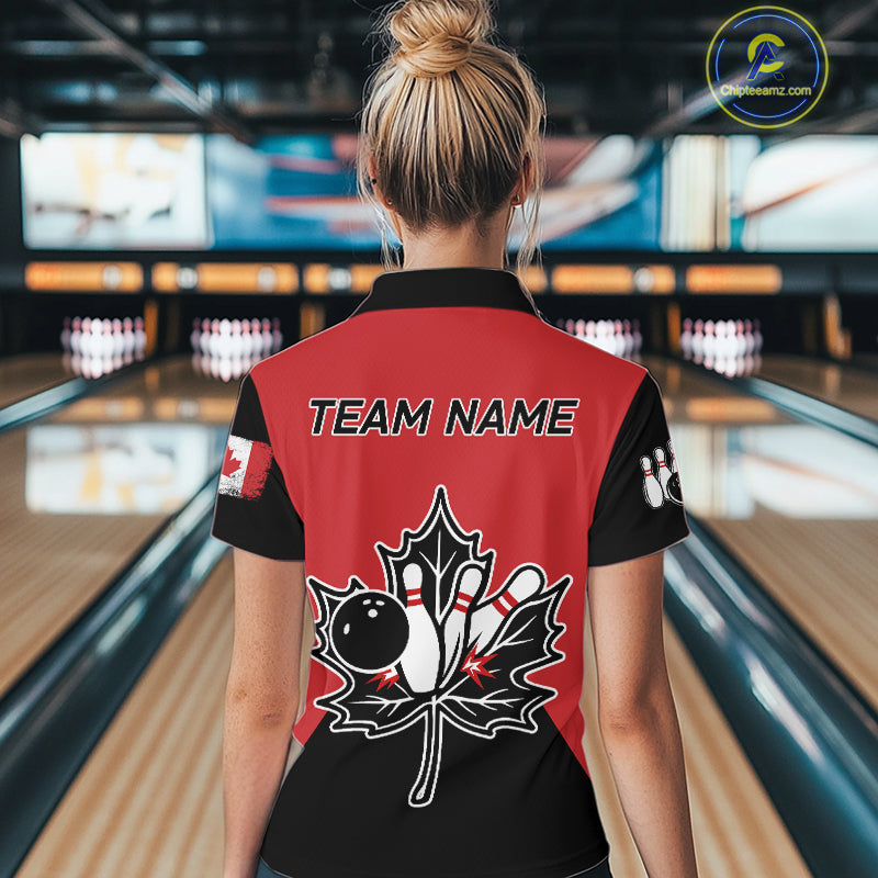 Black and Red maple leaf Women bowling shirts Custom Canadian Flag bowling team  jersey, bowlers gifts NQS9992