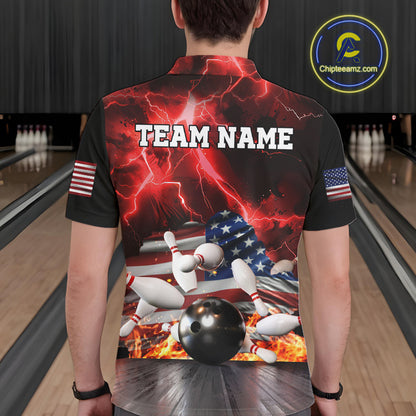 Red Lightning thunder storm American Flag Bowling Shirts For Men Custom Bowling Team League Jerseys NQS10290
