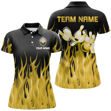 Load image into Gallery viewer, Personalized Women Polo, 1/4 Zip Bowling Shirt Yellow Flame Bowling Ball Pin bowling jersey for Bowler NQS8517