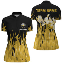 Load image into Gallery viewer, Personalized Women Polo, 1/4 Zip Bowling Shirt Yellow Flame Bowling Ball Pin bowling jersey for Bowler NQS8517