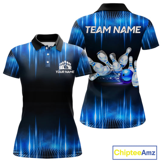 Black and Blue Bowling polo, Quarter zip Shirts for Women Custom Bowling Team jersey, Gift For Bowler NQS11299