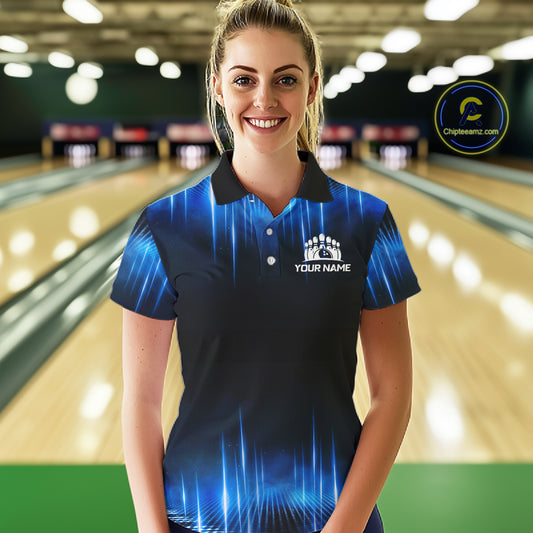 Black and Blue Bowling polo, Quarter zip Shirts for Women Custom Bowling Team jersey, Gift For Bowler NQS11299