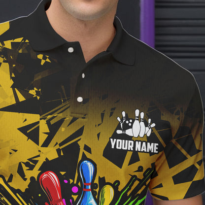 Colorful bowling jerseys Polo, 1/4 Zip Shirt for Men Custom Bowling Team shirts for bowler | Yellow NQS9728