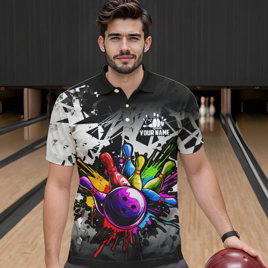 Colorful bowling jerseys Polo, 1/4 Zip Shirt for Men Custom Bowling Team shirts for bowler | White NQS9729