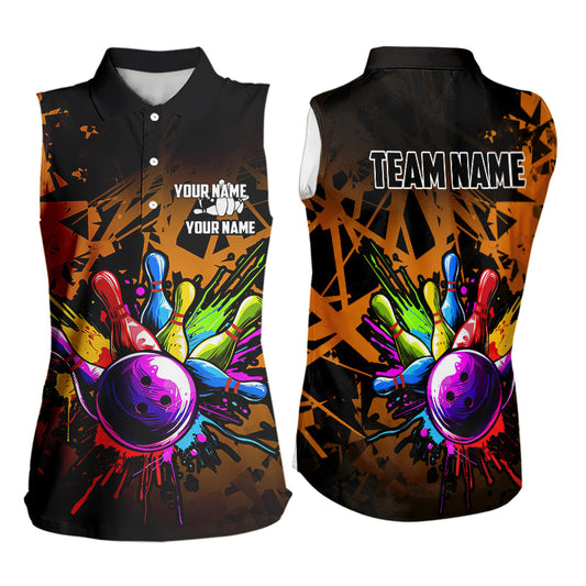 Colorful bowling jerseys Sleeveless Polo Shirt Custom Bowling Team shirts for bowler | Orange NQS9730
