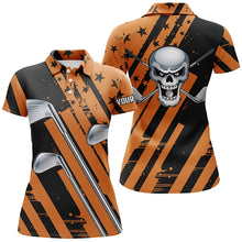 Load image into Gallery viewer, Halloween golf skull orange and black golf clubs Women golf polo shirt custom team golf shirts ladies NQS6195