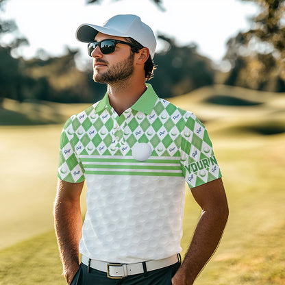 Green argyle pattern American flag white Men golf polo shirts custom patriotic gifts for golf lovers NQS9595