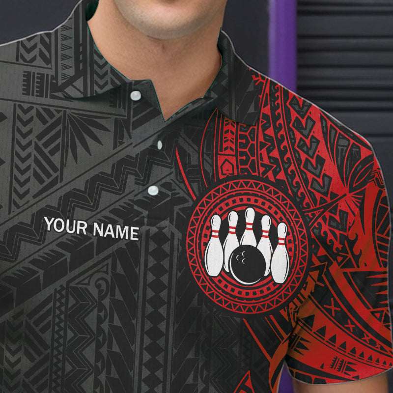 Black and Red Tribal pattern Mens Bowling Shirts Custom Bowling outfit men Team bowling league jersey NQS9738