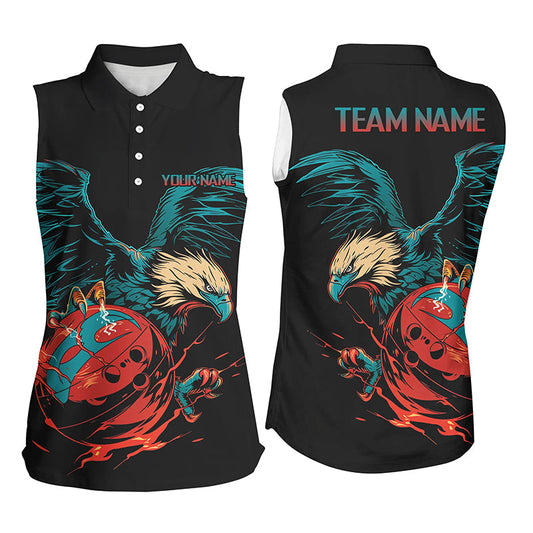 Personalized Retro Eagle Bowling Sleeveless Polos for Women, Custom Team's Name Cool Bowler Jerseys NQS7892