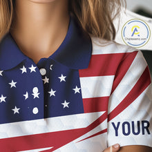 Load image into Gallery viewer, Red, White and Blue American Flag Golf polos shirts for Women custom patriotic ladies golf attire NQS10304
