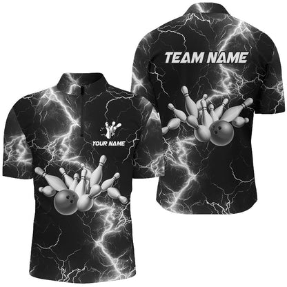 Mens bowling shirts Custom black and white lightning thunder Bowling Team Jersey, gift for team Bowler NQS8534