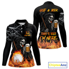 Load image into Gallery viewer, Funny Skull Reaper Lightning Flame Golf Polo Shirts For Women custom Golf &amp; Beer That's why I'm here NQS10932
