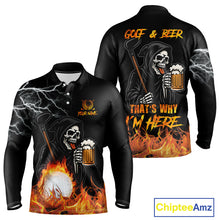 Load image into Gallery viewer, Funny Skull Reaper Lightning Flame Golf Polo Shirts For Men custom Golf &amp; Beer That's why I'm here NQS10932