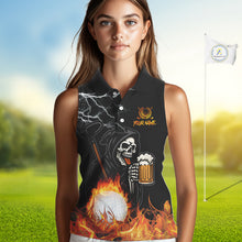 Load image into Gallery viewer, Funny Skull Reaper Lightning Flame Women Sleeveless Polo Shirt custom Golf &amp; Beer That's why I'm here NQS10932