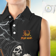 Load image into Gallery viewer, Funny Skull Reaper Lightning Flame Women Sleeveless Polo Shirt custom Golf &amp; Beer That's why I'm here NQS10932