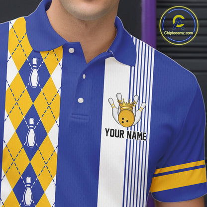 Retro Blue and Yellow argyle pattern Bowling shirts For Men custom bowling team jersey Bowler Outfits NQS11108
