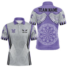 Load image into Gallery viewer, Dart Board Wings Camo Custom Team Dart Polo, Quarter Zip Shirt For Men, Mens dart jersey | Purple NQS9253