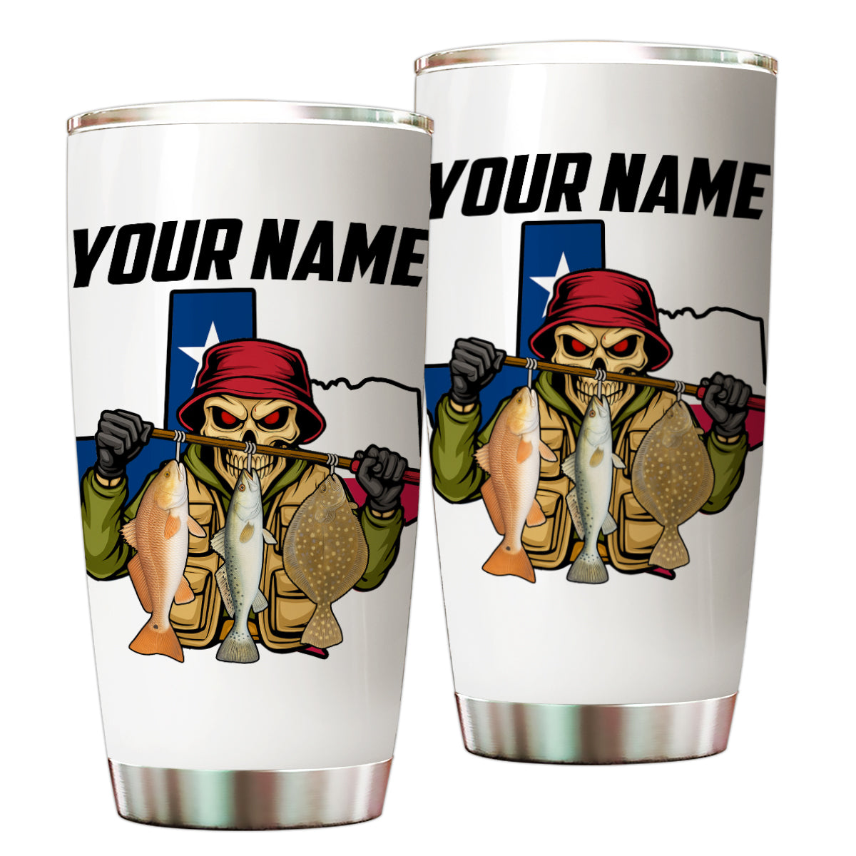 1PC Texas Inshore Slam Fish Reaper Fishing Custom Name Redfish, Trout, Flounder Fishing Tumbler Cup NQS9897