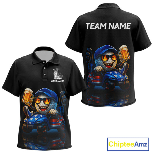 Funny American Flag Golf ball Kid golf polo shirts custom golf and beer golf apparel for Kid NQS10009
