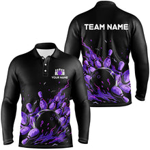 Load image into Gallery viewer, Purple Flame Fire Men's bowling Polo, Quarter Zip shirts custom bowling team shirts, bowling gifts NQS7902
