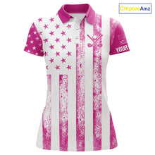 Load image into Gallery viewer, Personalized Pink &amp; White American Flag Retro Women golf polo shirts Custom Patriotic ladies golf top NQS10307