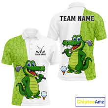 Load image into Gallery viewer, Green and White Funny Alligator Golf Polo Shirt For Men Custom men's golf apparel funny golf gifts NQS10738