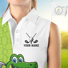 Load image into Gallery viewer, Green &amp; White Funny Alligator Women Sleeveless Polo Shirt Custom ladies's golf apparel golf gifts NQS10738