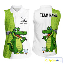 Load image into Gallery viewer, Green &amp; White Funny Alligator Women Sleeveless Polo Shirt Custom ladies's golf apparel golf gifts NQS10738