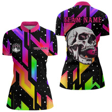 Load image into Gallery viewer, Colorful Black Skull Bowling Polo, 1/4 zip shirt for women Custom Team Bowling Jersey, gift for bowler NQS9021