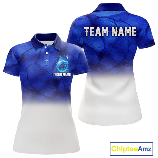 Blue and White Bowling Polo, Quarter Zip Shirt For Women Custom Team Bowling jerseys NQS11321