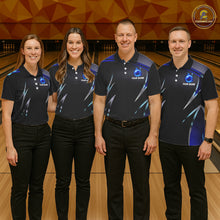 Load image into Gallery viewer, Black and blue Bowling Polo, Quarter Zip Shirts for Women Custom Team bowling shirts with flames NQS11531