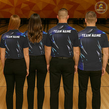 Load image into Gallery viewer, Black and blue Bowling Polo, Quarter Zip Shirts for Women Custom Team bowling shirts with flames NQS11531