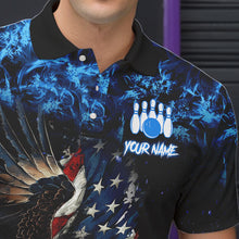 Load image into Gallery viewer, Blue Flame American Flag Eagle bowling shirts for Men Custom Bowling Team Jersey, gift for Bowler NQS9606