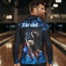 Load image into Gallery viewer, Blue Flame American Flag Eagle bowling shirts for Men Custom Bowling Team Jersey, gift for Bowler NQS9606