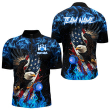 Load image into Gallery viewer, Blue Flame American Flag Eagle bowling shirts for Men Custom Bowling Team Jersey, gift for Bowler NQS9606