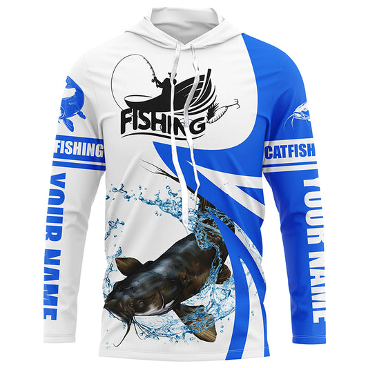 Flathead Catfish fishing Custom UV protection long sleeve fishing shirt, Catfish fishing jersey | Blue NQS5033