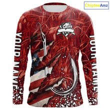 Load image into Gallery viewer, American flag fish hook red camo fishing custom sun protection performance long sleeve fishing shirt NQS10012