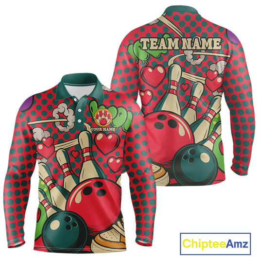 Colorful Bowling Polo, Quarter Zip shirts for Men Custom vintage retro bowling team league jerseys NQS10174