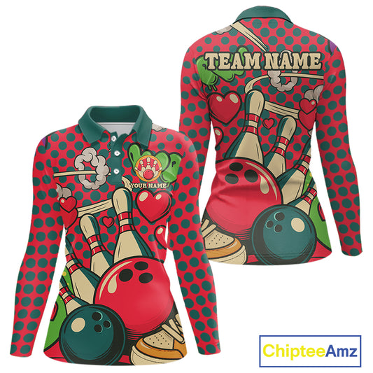 Colorful Bowling Polo, Quarter Zip shirts for Women Custom vintage retro bowling team league jerseys NQS10174