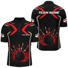 Load image into Gallery viewer, Personalized Red &amp; Black Flame Bowling ball pins custom bowling shirts for Men, cool bowling jerseys NQS8341