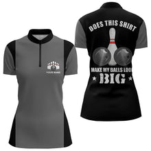 Load image into Gallery viewer, Funny Bowling shirts for Women Custom vintage grey and black Does this shirt make my balls look big NQS9267