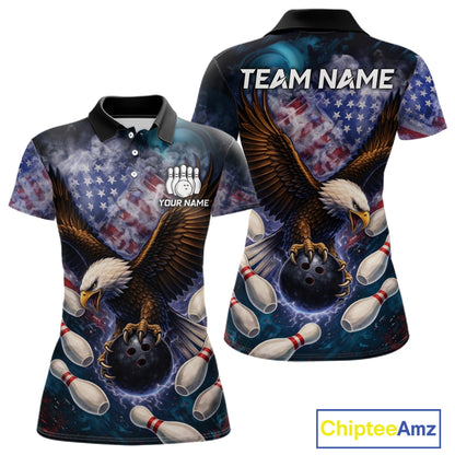 Smoke American Flag Eagle Bowling shirt For Women Custom patriotic Eagle bowling uniforms Team Jersey NQS11540