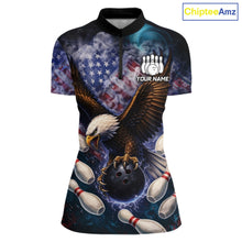 Load image into Gallery viewer, Smoke American Flag Eagle Bowling shirt For Women Custom patriotic Eagle bowling uniforms Team Jersey NQS11540
