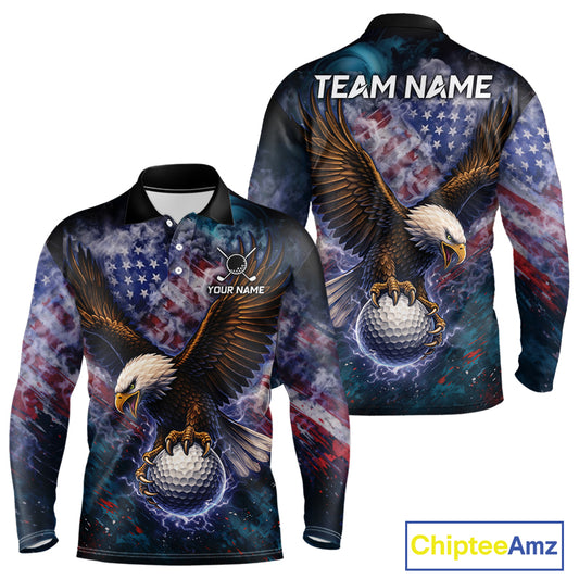 Smoke American Flag Eagle Mens golf polo shirts Custom patriotic golf outfit men, unique golf gifts NQS11541