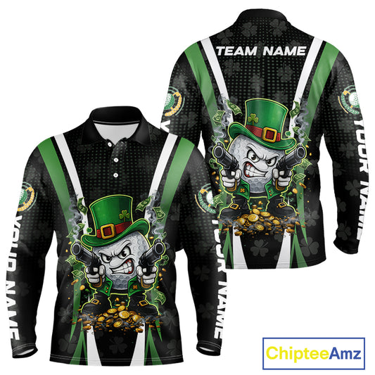 Funny St Patrick cowboy golf ball gunner black and green Mens golf polo shirts Custom golf outfit men NQS11542