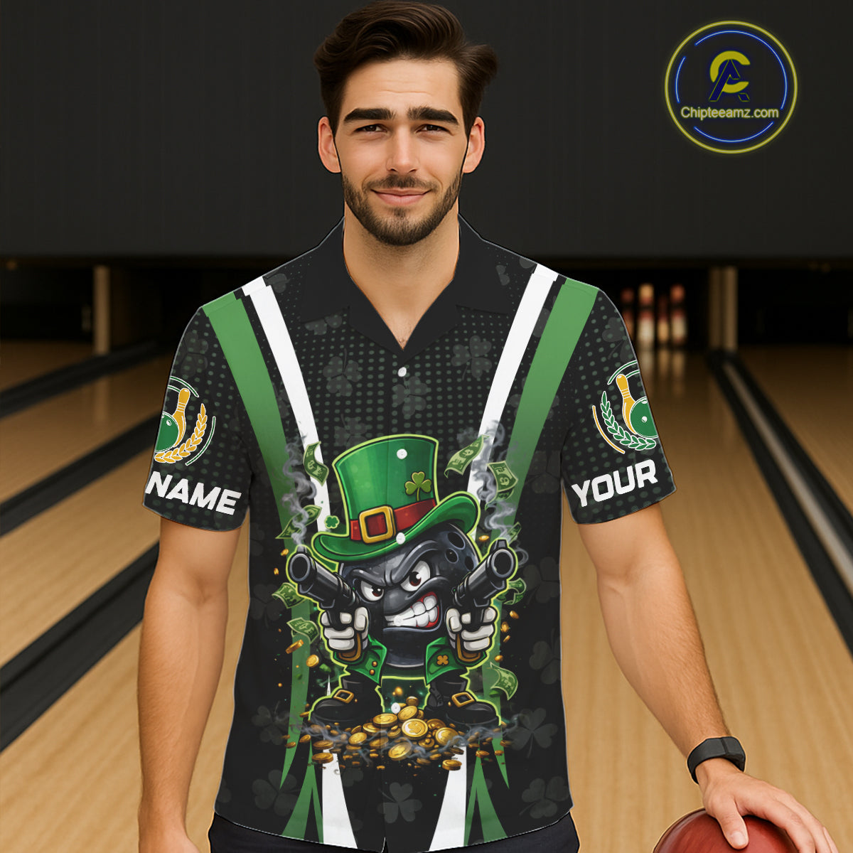 Funny St Patrick cowboy gunner Bowling Hawaiian shirt Custom Team Bowling Jerseys NQS11543